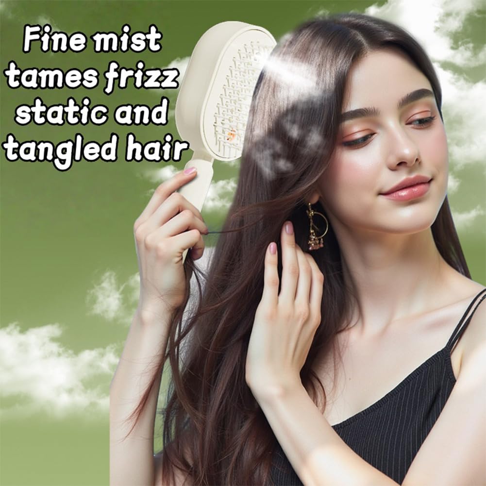 2026 New Electric Steam Brush for Hair, Vibration Misting Brushing Tool, Red Light Air Cushion Mister for Both Long/Short Hairs Reduce Frizz, Nourishes Hairs, Anti-Static (Pink)