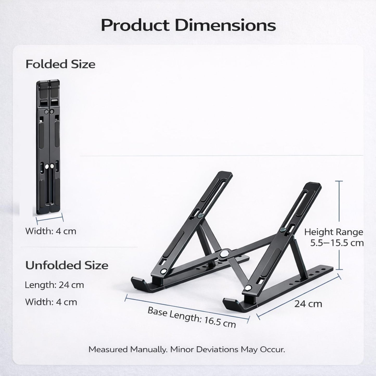 Portable Foldable Laptop Stand - Adjustable Height Ergonomic Riser for 10-15.6 Inch Laptops | Travel-Friendly Design in Black