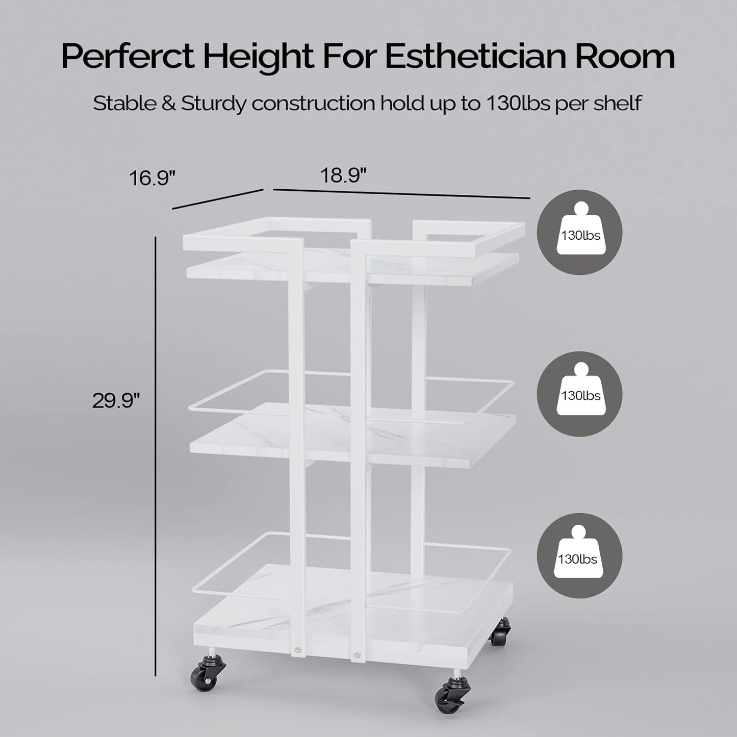 Esthetician Cart - Rolling Salon Trolley with Wheels | Mobile Beauty Storage Organizer for Spa & Massage, White
