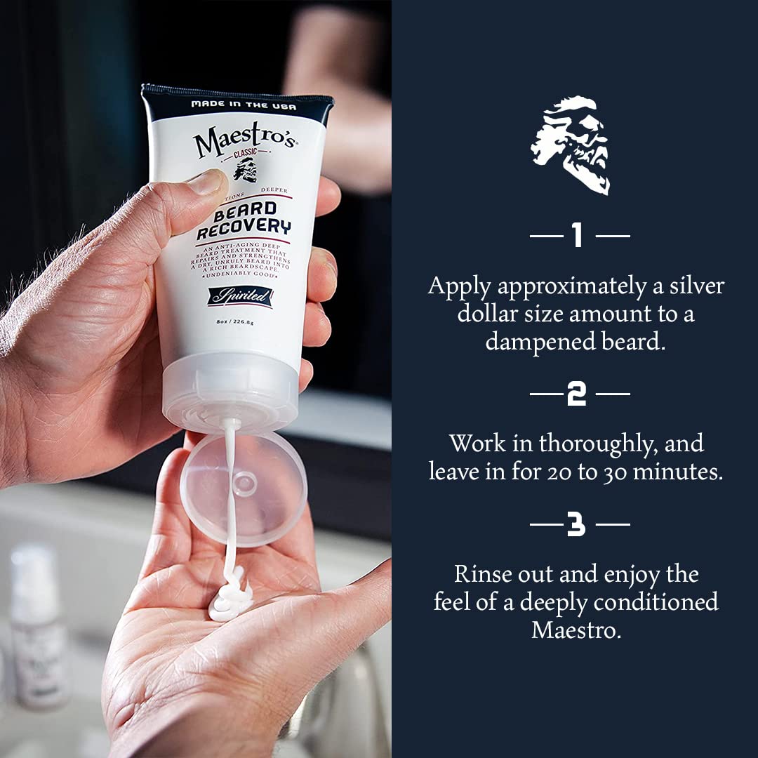 Maestro's Classic Beard Recovery Tube – Spirited Blend Moisturizer & Conditioner for Men | Hydrates, Softens & Revives | For All Hair Types & Daily Care, 8 oz