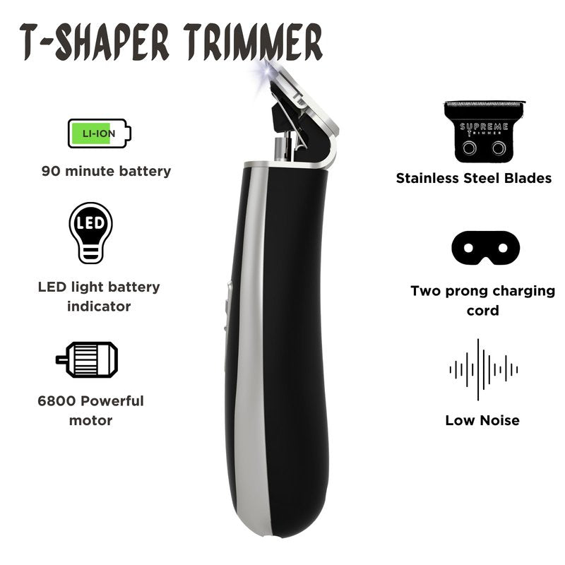 Supreme Trimmer T Shaper | Professional Barber Trimmer Hair Clippers for Men (90 Min Run Time) Cordless Hair Trimmer Zero Gapped Liner Beard Trimmer | ST5210 Silver