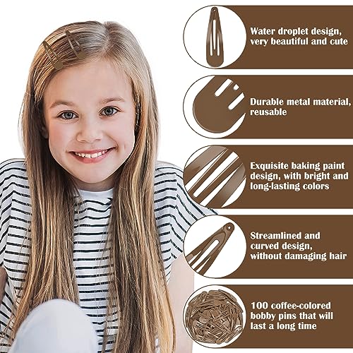 Coffee Color 100Pcs Snap Hair Clips for Girls Women Kids & Teens - No Slip Metal Barrettes