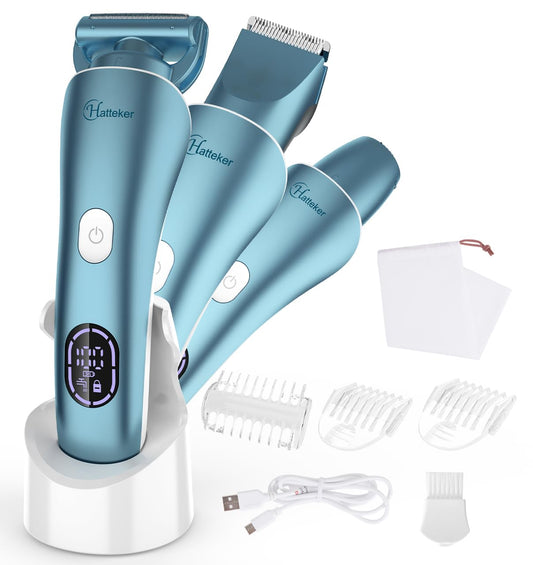 Hatteker Women's Electric Shaver Bikini Trimmer Hair Trimmer for Women Electric Razor for Legs Bikini Underarm Public Hairs Led Display IPX7 Waterproof Gift for Women (Blue)