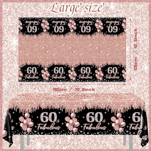 60th Birthday Tablecloth Set - 3 Rose Gold & Black Covers