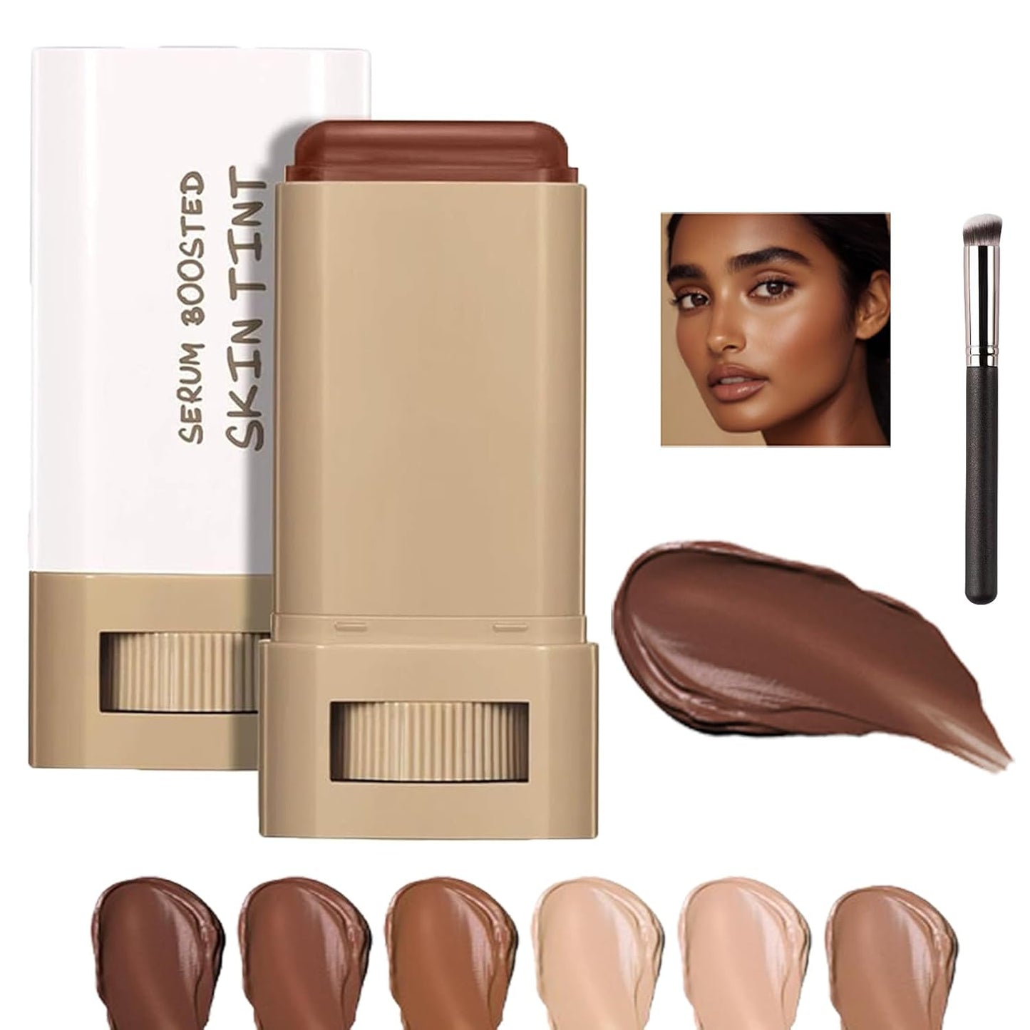 Skween Beauty Skin Tint for Black Women - Hydrating Tinted Serum Foundation Stick | Natural Finish (6#)