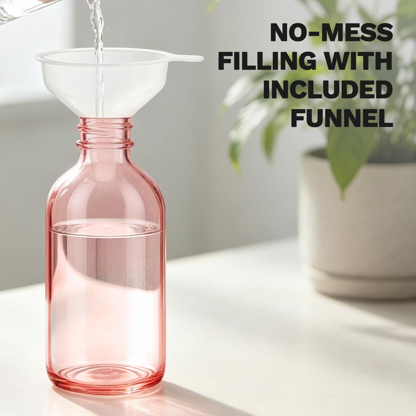 Bumobum Glass Bottle with Dropper, 4 oz Pink Tincture Bottle for Essential Oils with Labels and Funnels, 2 Pack Eye Dropper Bottles with Golden Top (Unbreakable Plastic Eye Dropper with Measurements)