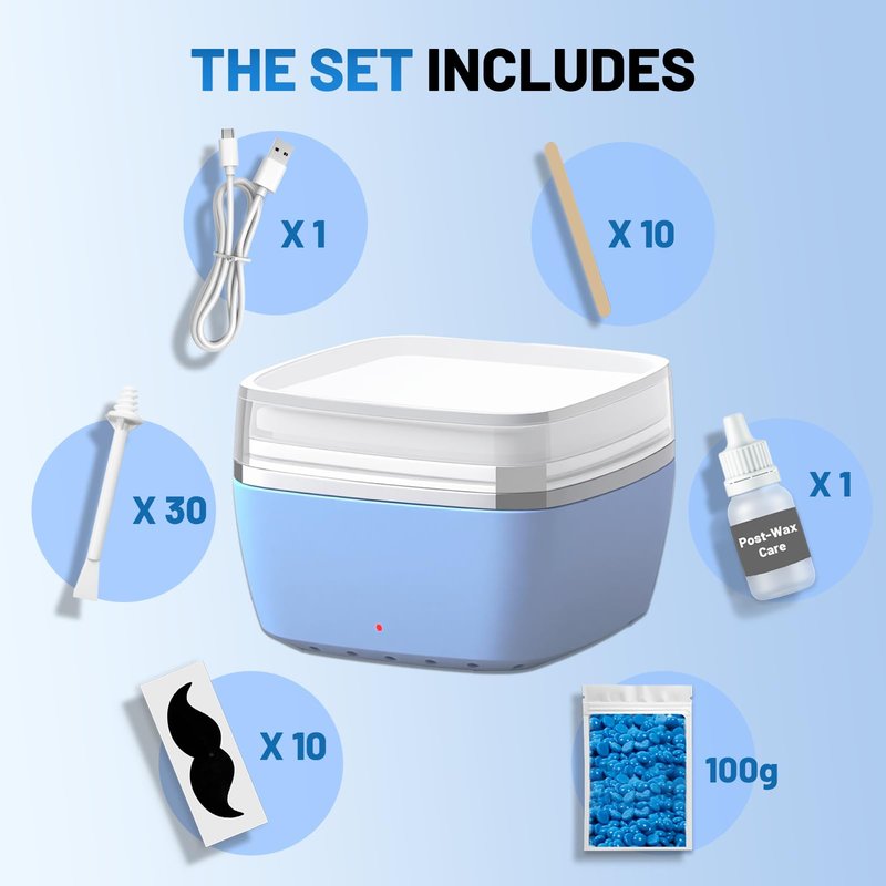 Nose Wax Kit Men, Painless Nose Ear Hair Removal Kit Including 100g Beads, 10 Applicators, 30 Hair Sticks, 10 Mustache and Care Oil, Portable Waxing Kit for Women Men (Blue)