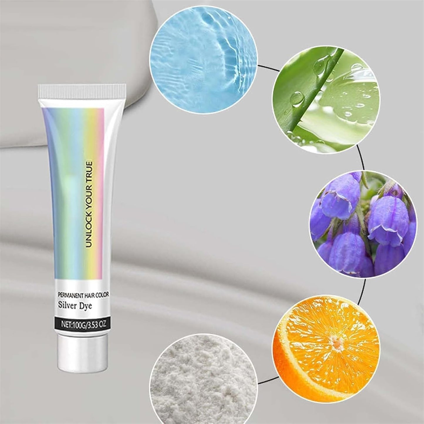 Silver Hair Dye - 2 in 1 Natural Essence Extract for Metallic Gray Color | Permanent Cream for Men & Women