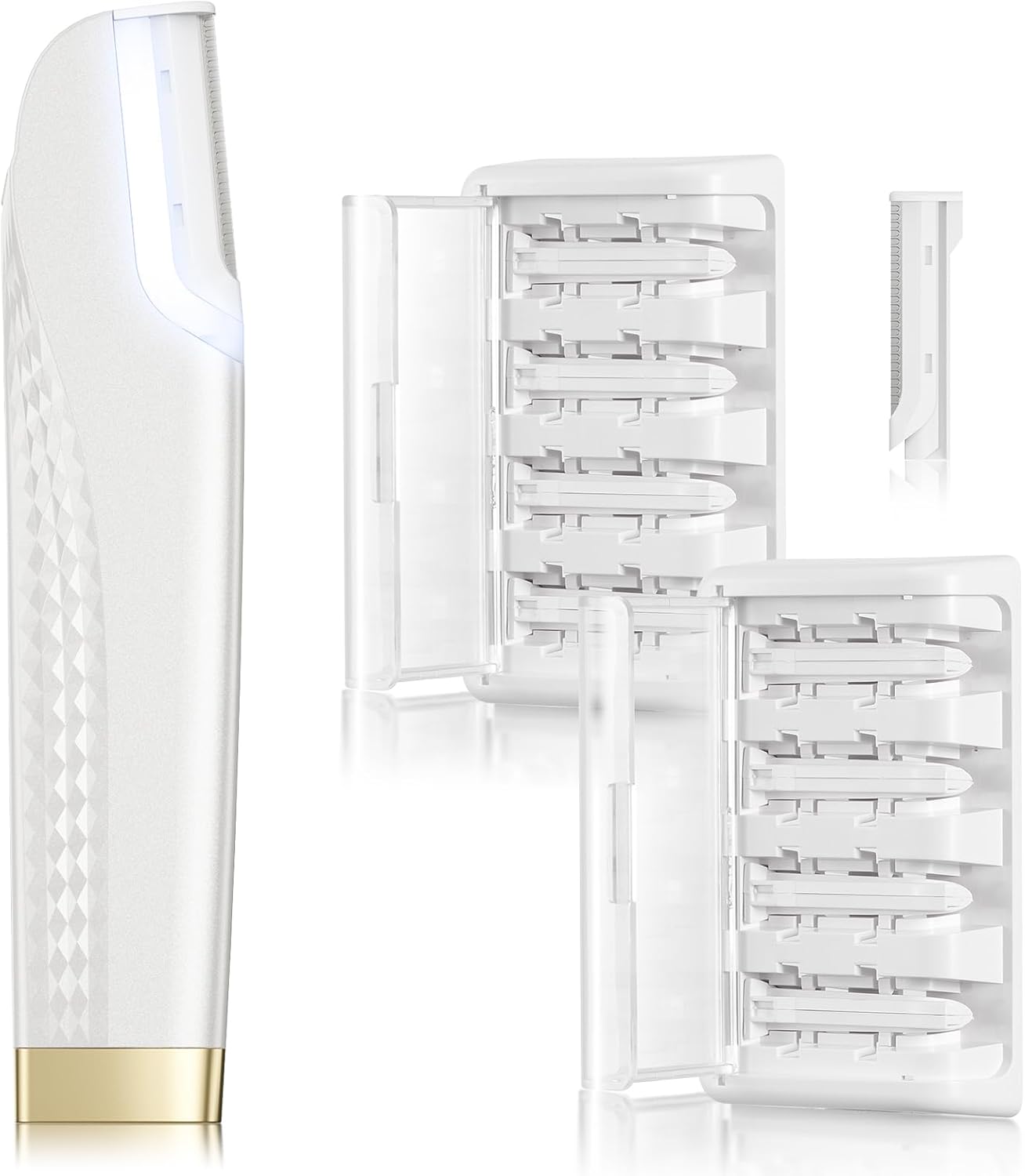 Dermaplane Razor for Women - Adjustable Facial Hair Removal Tool with LED Light | Rechargeable, 8 Replacement Blades, White