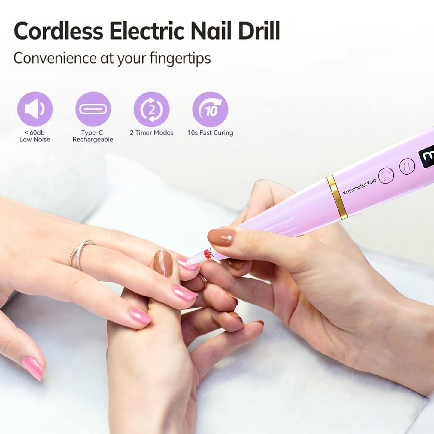 Electric Nail Drill File - Cordless 12-in-1 Acrylic Gel & Dip Kit | Portable Rechargeable Manicure Tools (Purple)
