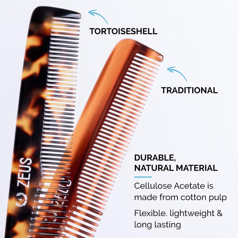ZEUS 7.5” Large Hair Comb for Men, Handcrafted Saw-Cut Design with Non-Static Material for Smooth, Tangle-Free Styling (Traditional) Y11