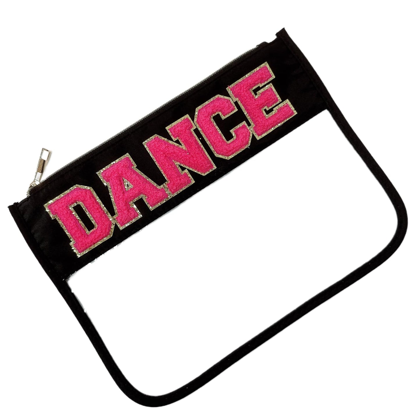 Dance Recital Gifts Clear Makeup Letter Bag Dance Teacher Appreciation Gifts Dance Makeup Bag Chenille Letter Patch Cosmetic Bag Toiletry Zipper Pouch for Women Girls(Dance-black)