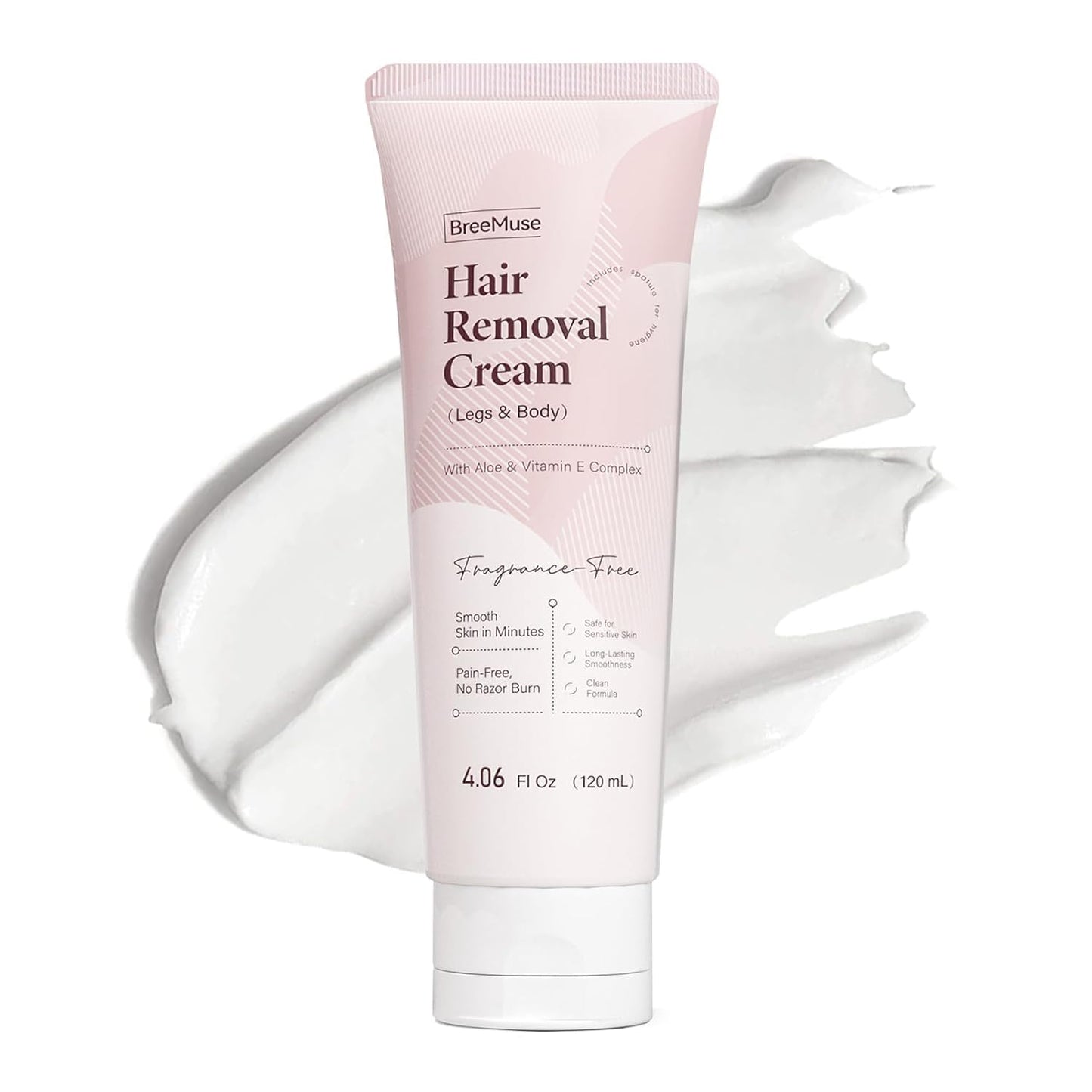 BreeMuse Hair Removal Cream for Women, Painless Depilatory Cream for Legs, Bikini Line & Underarms, Fast 5-10 Minute Body Hair Remover for Sensitive Skin with Moisturizing & Smoothing Formula