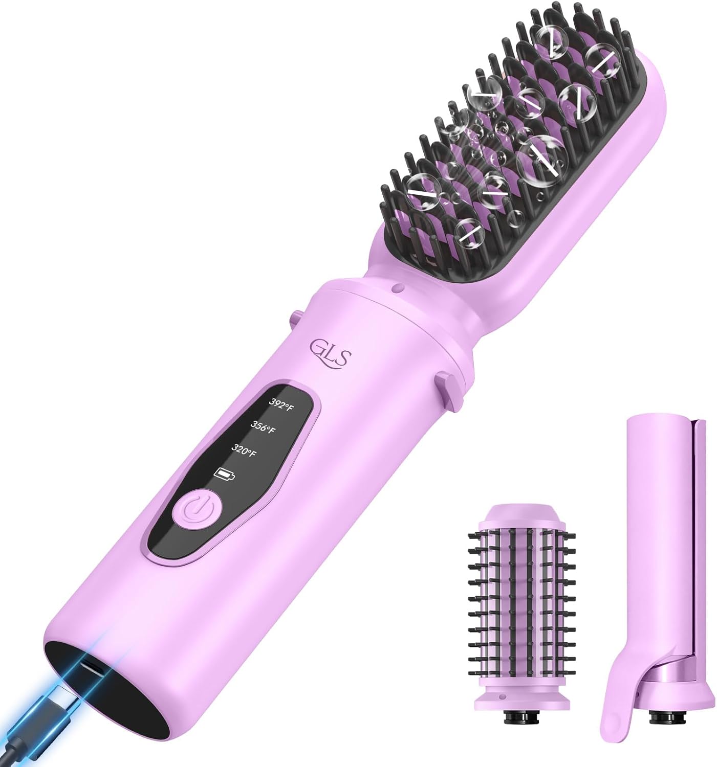 Cordless Hair Straightener Brush - 3-in-1 Portable USB Rechargeable Styler for Travel | Fast Heat, Purple