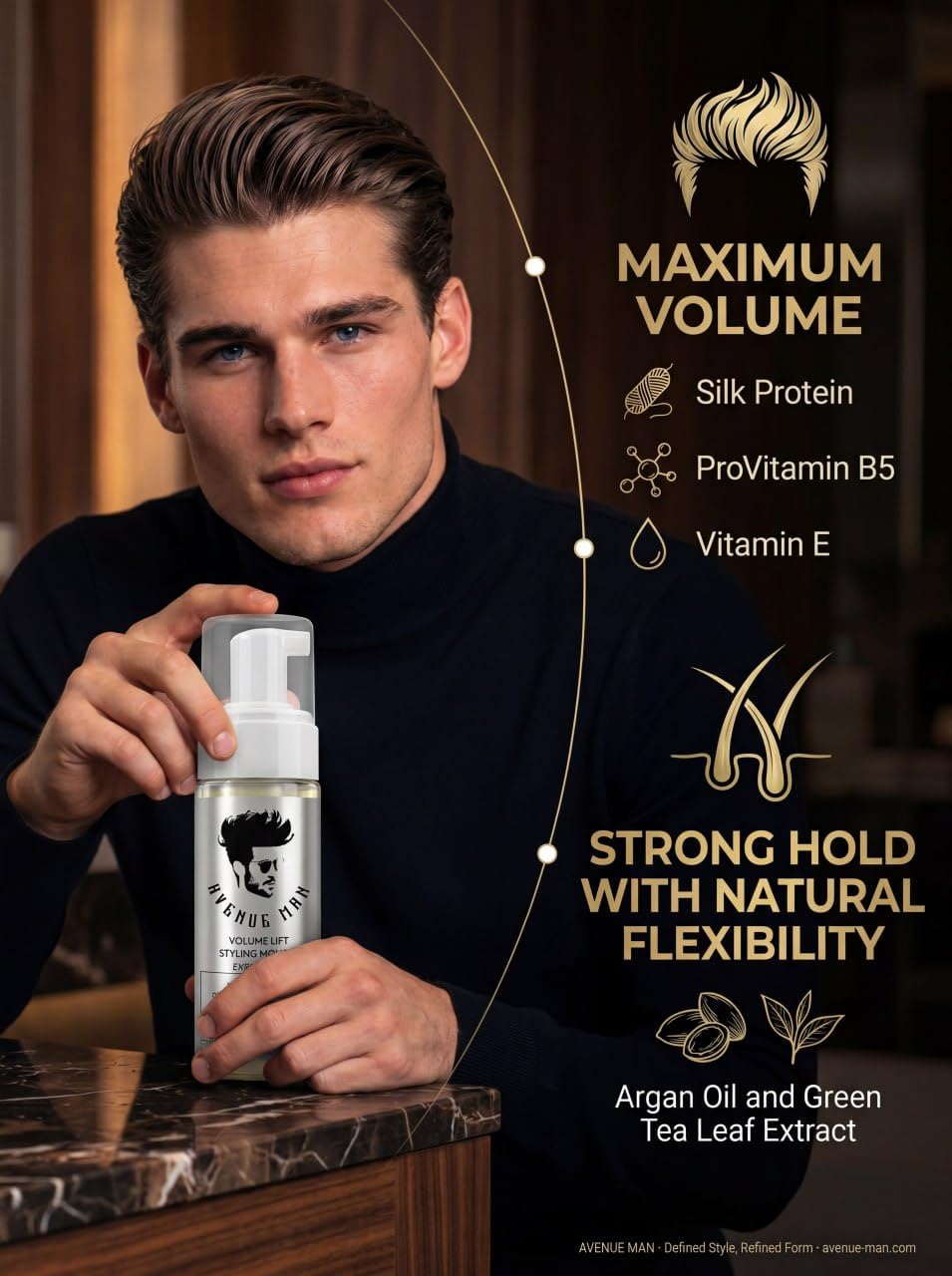 Volume Lift Styling Mousse - Extreme Hold Hair Foam with Argan Oil, Silk Protein & Vitamin E | 5.07 oz, Alcohol & Paraben Free