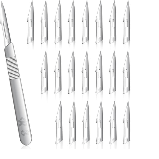 ZKKZOMA 20 Pieces Scalpel Blades #11 Scalpels Surgical Sterile Blades with #3 Scalpel Knife Handle,Individually Wrapped High Carbon Steel Blades for Callus Removal,Sculpting, Cutting,Crafts & More