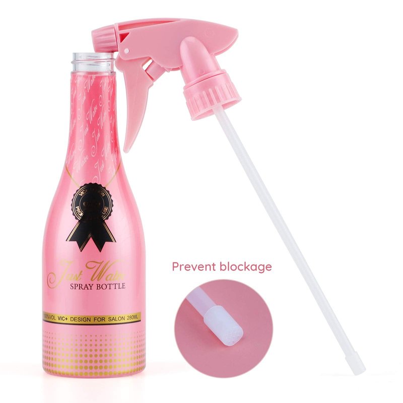 Segbeauty Adjustable Spray Bottle, 9.8oz Champagne Design Plastic Plant Mister with Fine Mist to Stream Settings, 280ml Empty Refillable Handle Rose Pink Sprayer for Home Cleaning Hair Salon