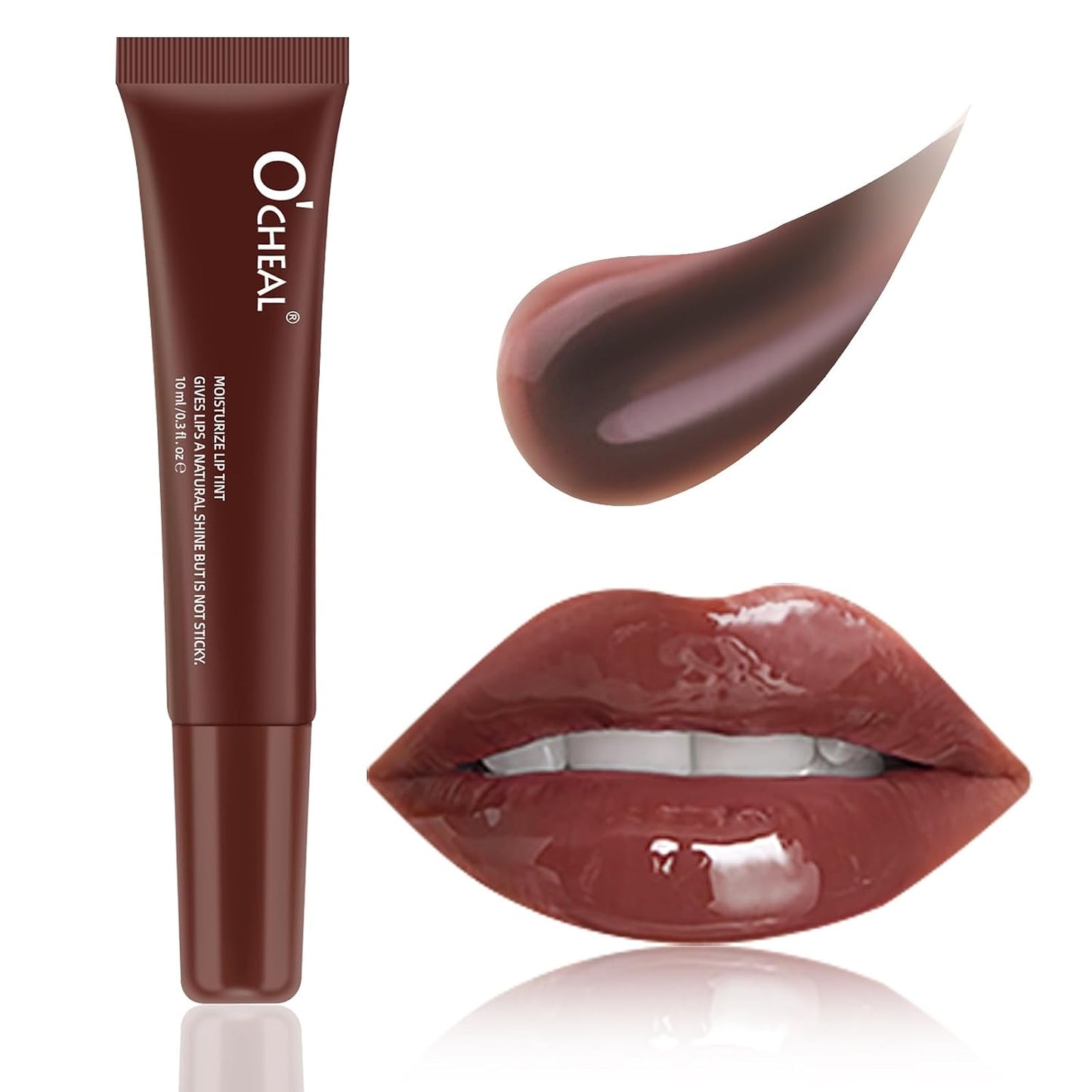 O'CHEAL Lip Gloss - Hydrating Tinted Lip Balm for Women | Lightweight, Plumping, Non-Sticky, Long-Lasting (Light Brown)