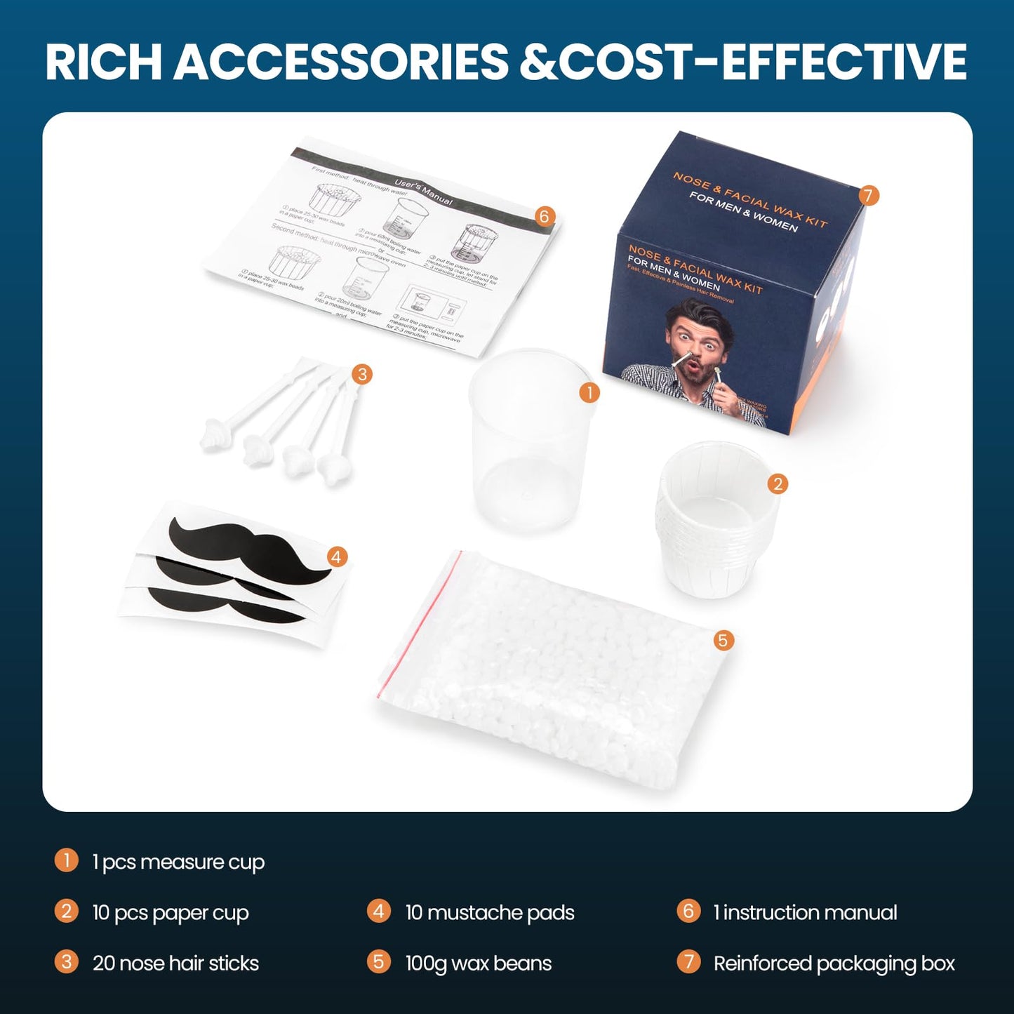 AUZEAL Nose Wax Kit, Nose Hair Wax Kit with 100 g Wax, 20 Applicators, Nose Ear Hair Removal Kit for Men Women, Easy, Quick & Painless, Lasts up to 5 Weeks