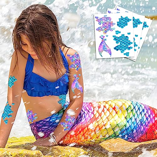Halloween Mermaid Scale Temporary Tattoos Stickers – 12 Sheets for Mermaid & Ocean Party Decor