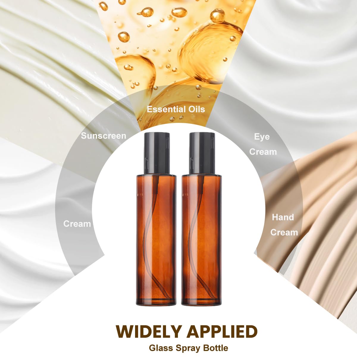 ASTRQLE 2 Pcs 100ml 3 4oz Amber Glass Spray Bottles Refillable Fine Mist Essential Oil Bottles Cosmetic Containers for Travel Aromatherapy Makeup Skincare