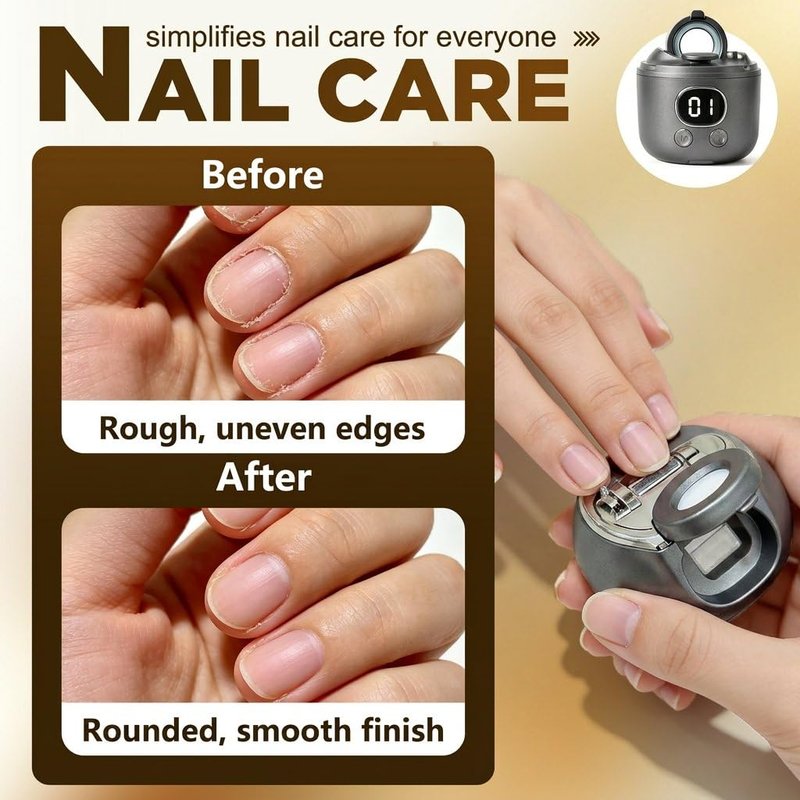 Electric Nail Clippers, 3-in-1 Automatic Nail Trimmer & Grinder for Seniors Women&Men, Adjustable 1-1.6mm Blade Opening for Thick & Thin Nail, Electric Nail Clipper with LED Light Nail Storage (Gray)