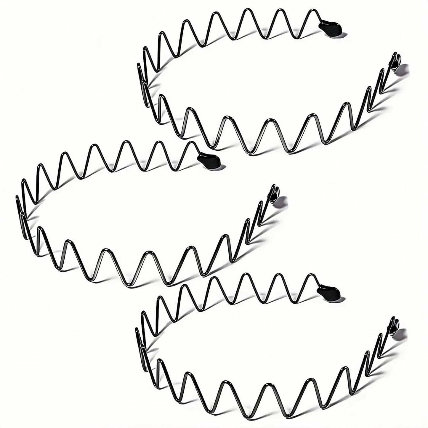 Adjustable Metal Headbands for Men & Women - Non-Slip Zigzag Design | 3 Pack Black Sports Hairbands for Running & Workouts