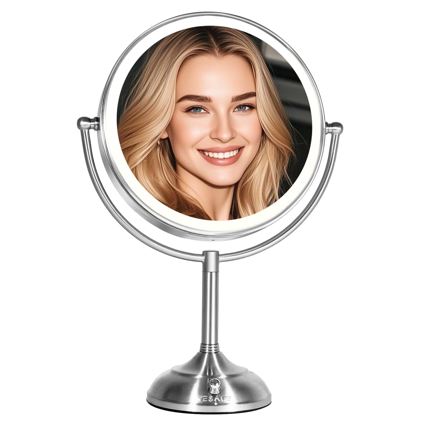 Lighted Makeup Mirror - 11-Inch Double-Sided 1X/5X Magnification | Adjustable Brightness & 360° Rotation