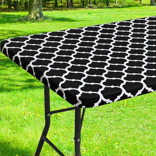 Smiry Waterproof Fitted Table Cover - 30" x 48" Elastic Vinyl Tablecloth for Picnics & Camping