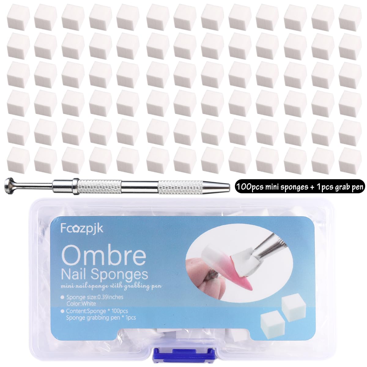 Fcozpjk Soft Sponges with Grabbing Pen for Ombre and Aura Nail Art with Brush, Professional Manicure Nail Art Tools Accessories Supplies, 100 Pieces