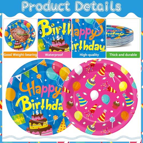 60-Pack Colorful Happy Birthday Plates - 7” Disposable Tableware