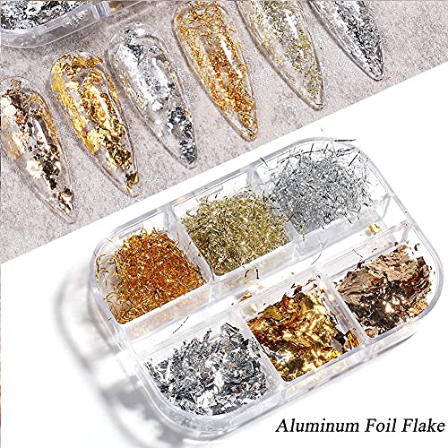 Holographic Nail Art Foil Flakes Glitter Sequins for Manicure, 6 Colors