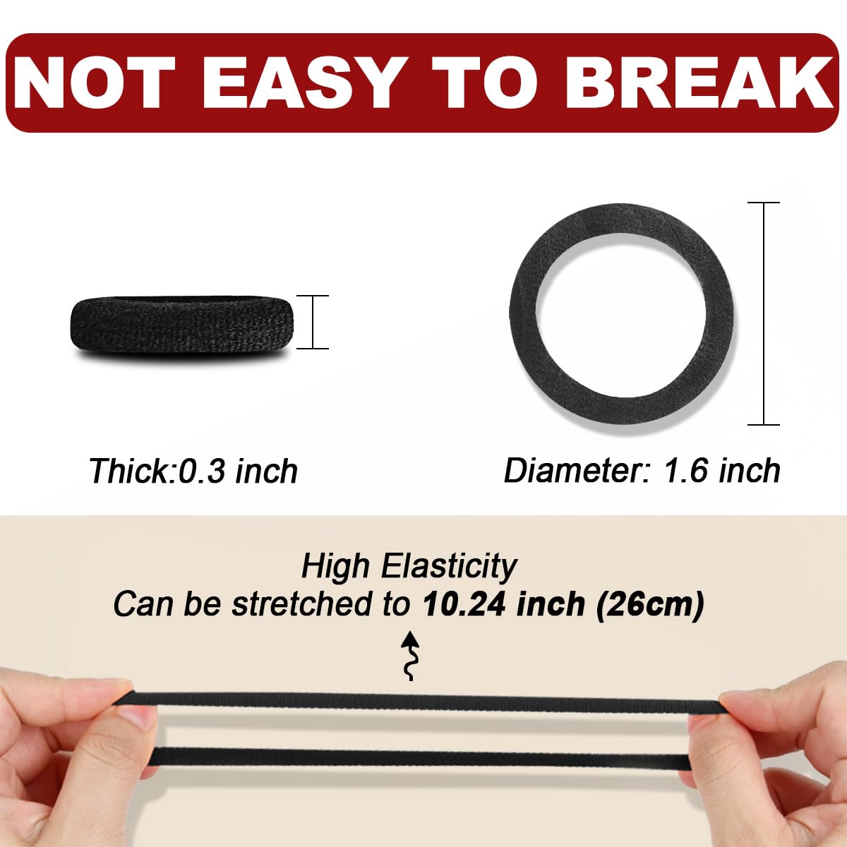 IKOCO Black Hair Ties - 150PCS No Damage Cotton Seamless Ponytail Holders for Thick Hair
