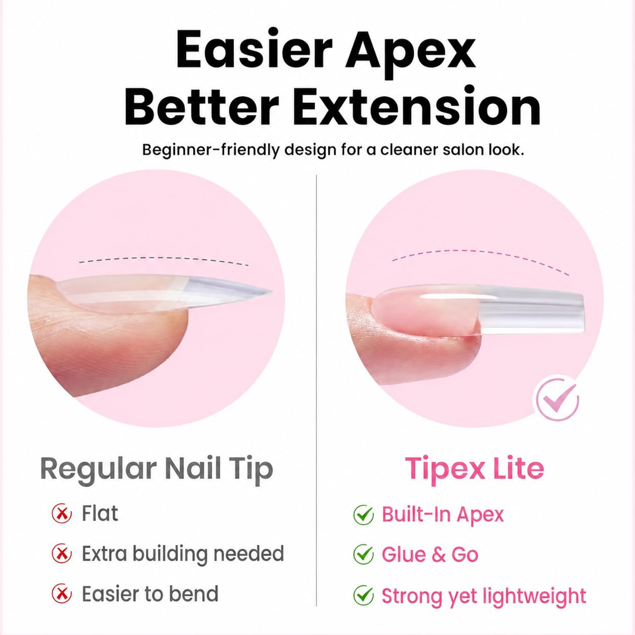 Beetles Tipex Lite Instant Apex Nail Tips, Long Square, No Builder Gel Needed, 256pcs Value Pack, 16 Sizes 00-14 for DIY Salon-look Extensions
