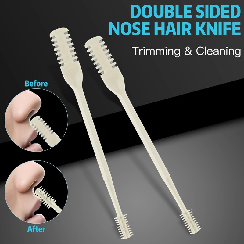 Asddage 4Pcs 2-in-1 Nasal Hair Cutter, Double Sided Nose Hair Trimmer, 360° Nostril Hair Remover Tool, Manual Nose Knife with Soft Cleaning Brush for Men Women(Beige)