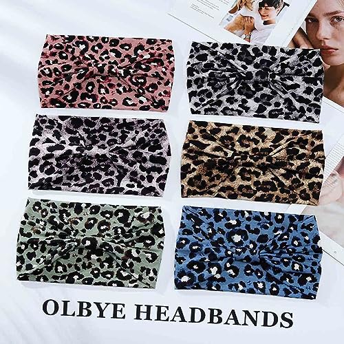 Olbye Leopard Turban Headband - Wide Boho Non-Slip Yoga Hair Wrap (H-Leopard)