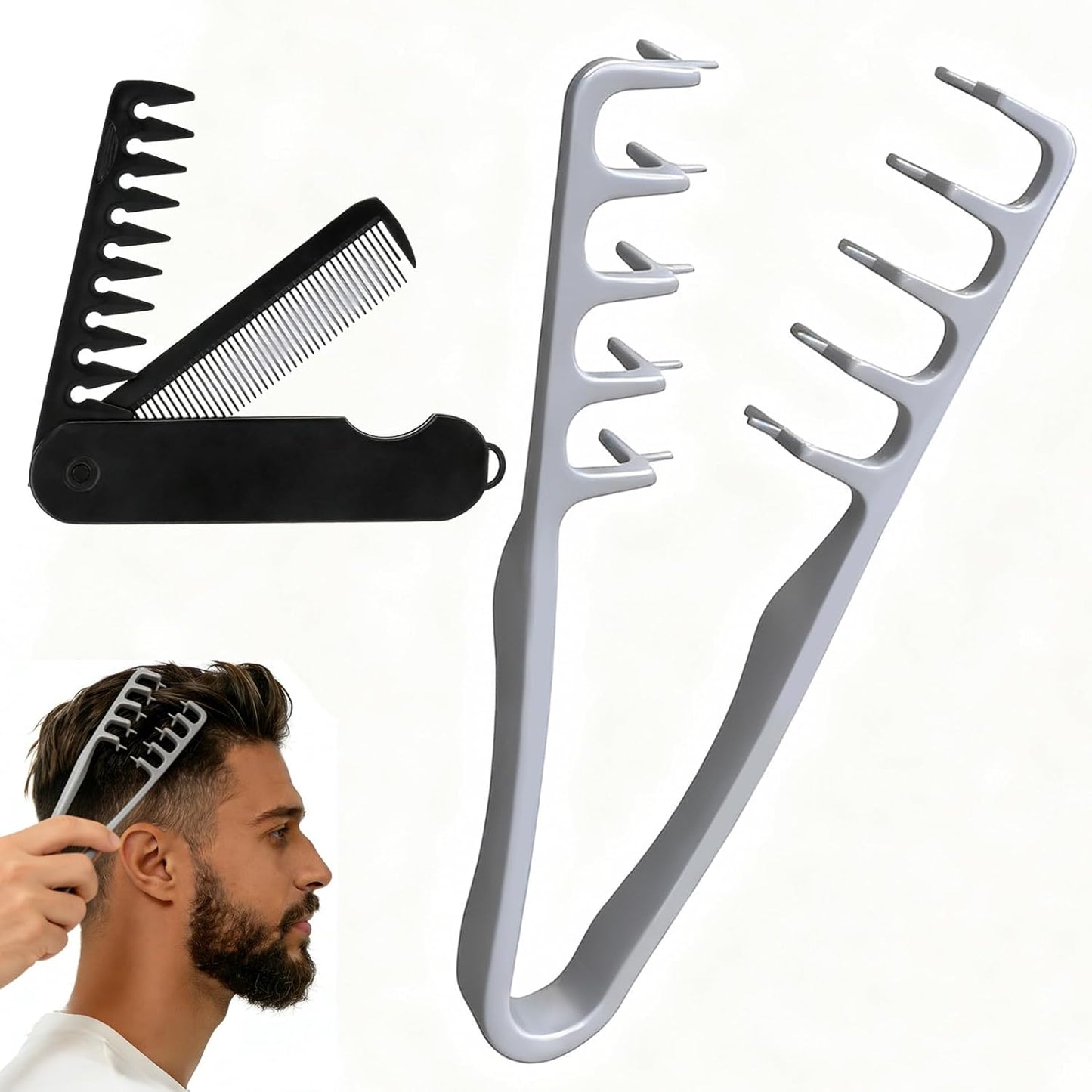 Wide-Tooth Volumizing Comb - Textured Styling Tool for Unisex | Soft Grip, Lifts Hair Roots, Gray
