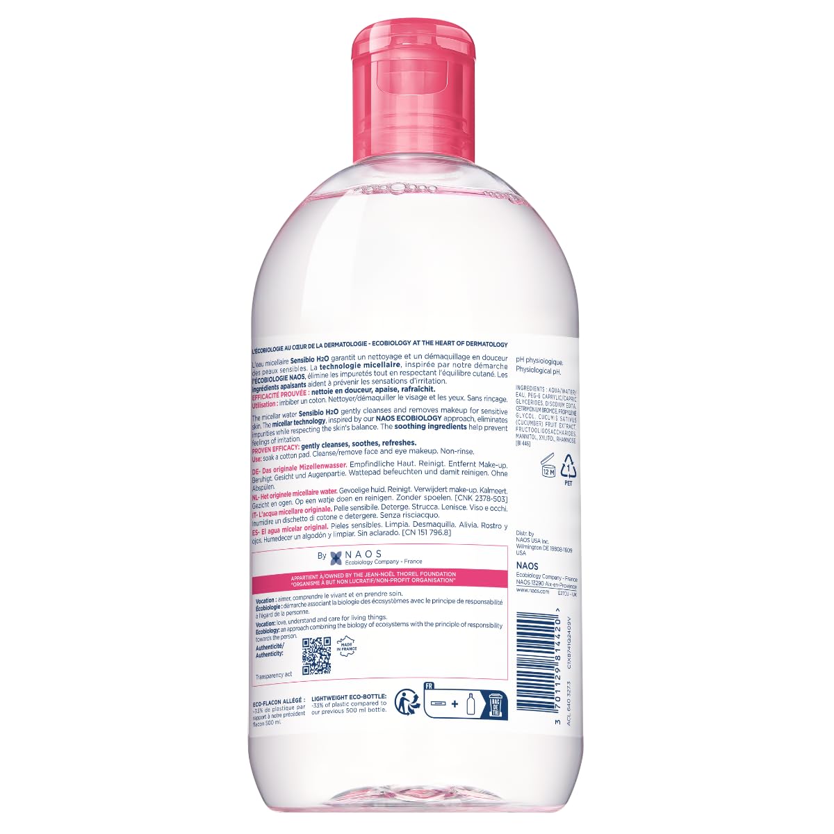 Bioderma Sensibio H2O Micellar Water - Gentle Makeup Remover & Face Cleanser for Sensitive Skin | 500ml