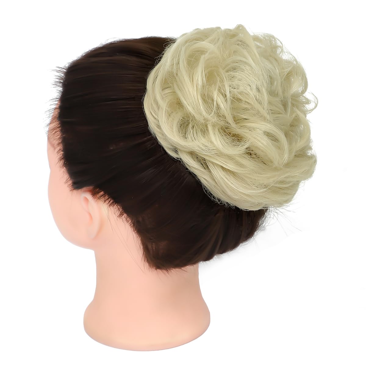 Rose bud Messy Bun Hair Bun Extension Updo Soft Natural Bleach Blonde Curly Chignon Hairpiece for Women
