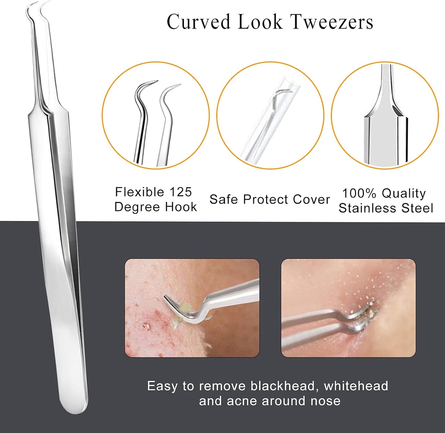 Pimple Popper Tool Kit - 6-Piece Blackhead Remover Set with Metal Case for Easy Pimple & Zit Removal | Silver