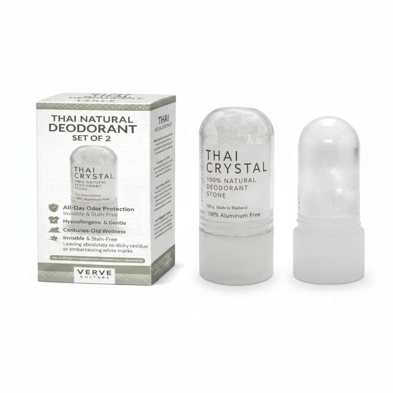 All-Natural Mineral Deodorant Stick Set of 2- Non Aluminium Thai Crystal Stone for Lasting Odor Control, Unisex, By Verve CULTURE