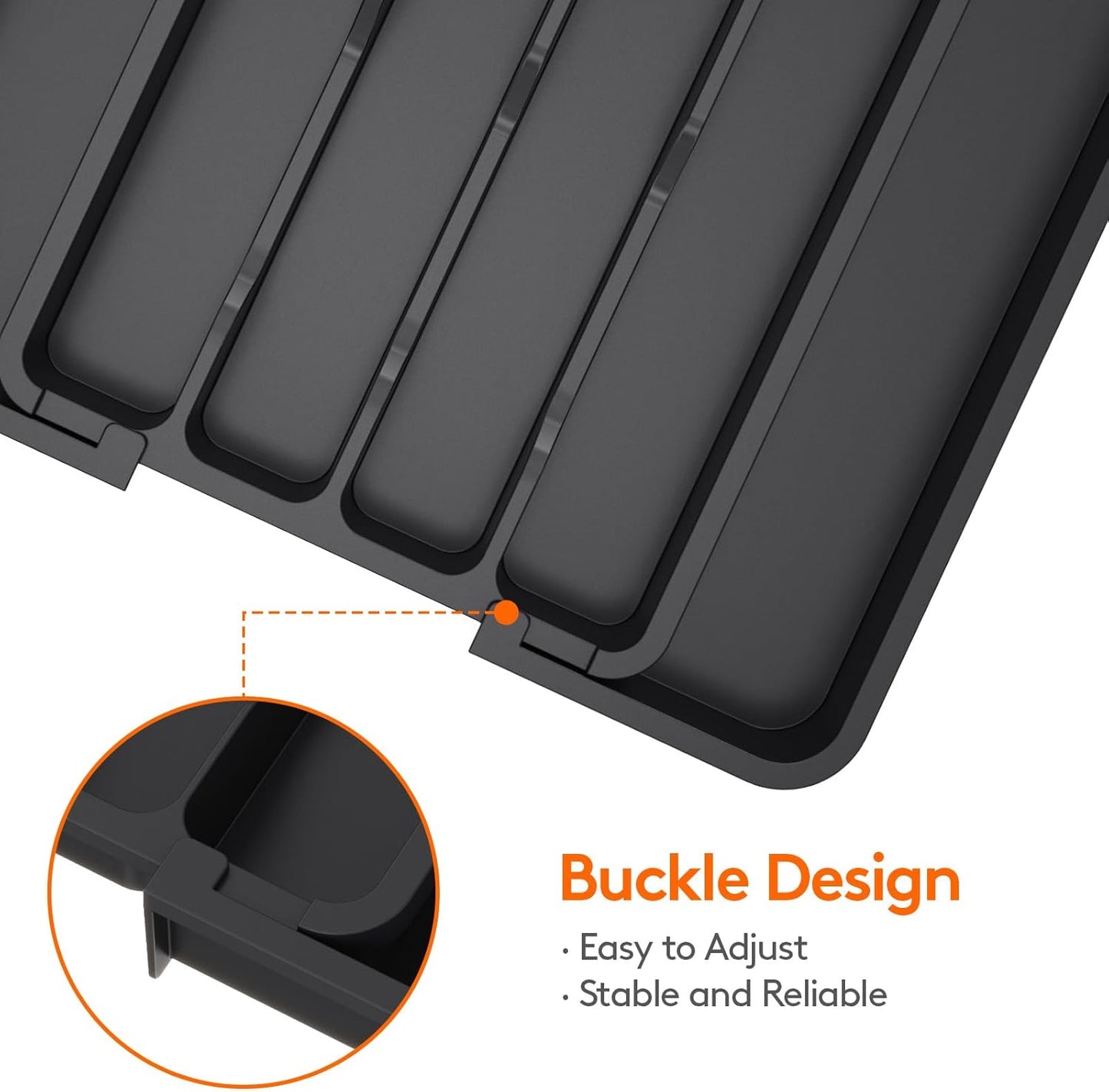 Expandable Silverware Organizer - BPA-Free Plastic Utensil Tray for Kitchen Drawer | Space-Saving Cutlery Holder, Black, 8.5-14 x 12 x 1.5 Inch