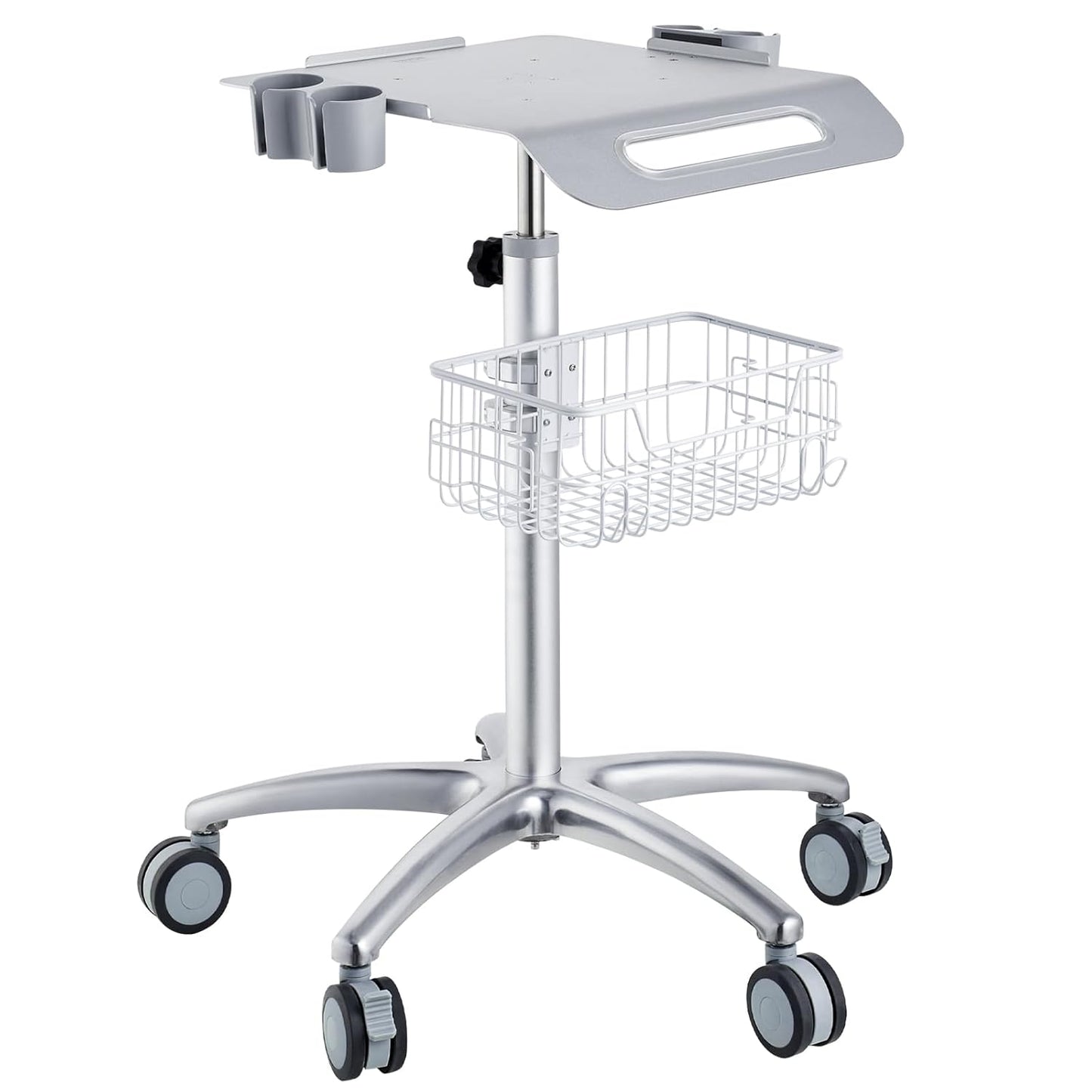 VEVOR Medical Trolley - Height Adjustable Stainless Steel Rolling Cart with Storage Basket | 19" x 17" Tabletop for Ultrasound, Dental, EKG, Lab