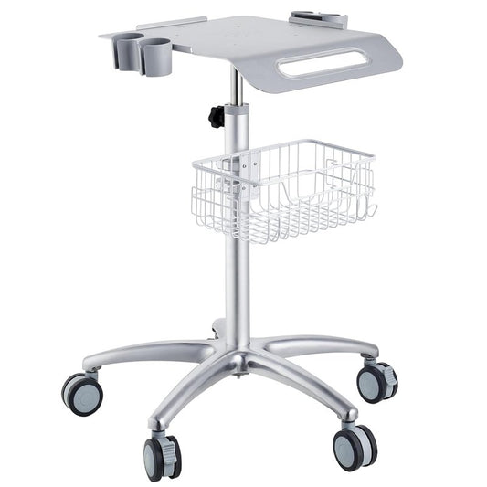 VEVOR Medical Trolley - Height Adjustable Stainless Steel Rolling Cart with Storage Basket | 19" x 17" Tabletop for Ultrasound, Dental, EKG, Lab