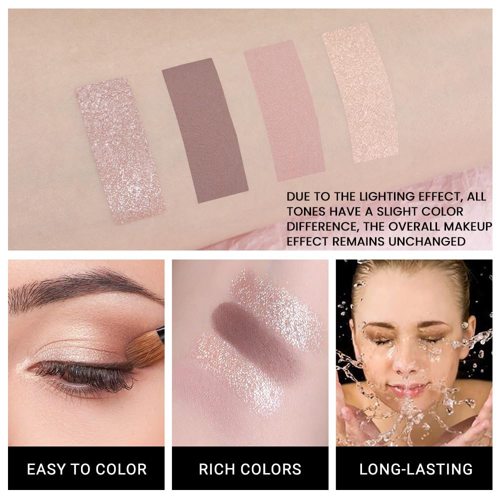 Nude Eyeshadow Quad Palette - High Pigment Mini Makeup with Champagne, Dusty Pink, Plum, and Mauve | Travel Size with Mirror