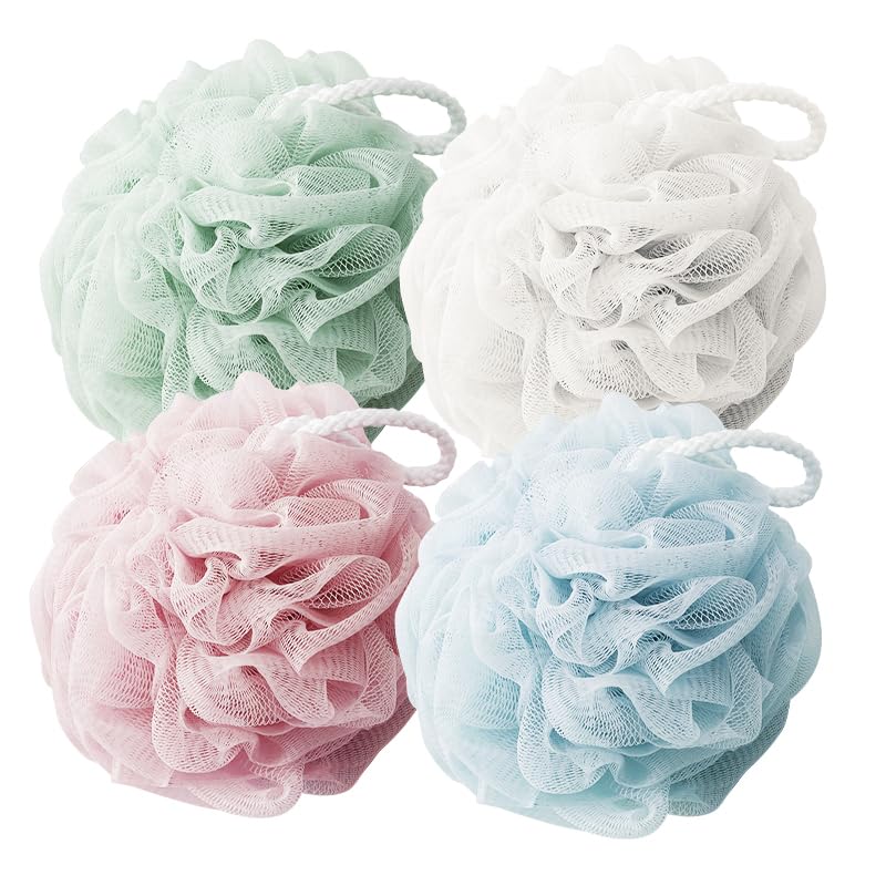 Soft Mesh Bath Loofah Sponge Set - 4 Pack for Gentle Exfoliation