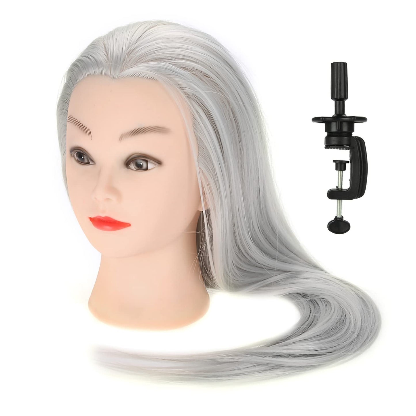 Training Head Mannequin Dolls for Hair Practice, Cosmetology Hairdressing Salon Tool with Thick 66cm High - Temperature Fiber and 30% Human Hair, Dark Gray or Light Gray for (ET-172#)