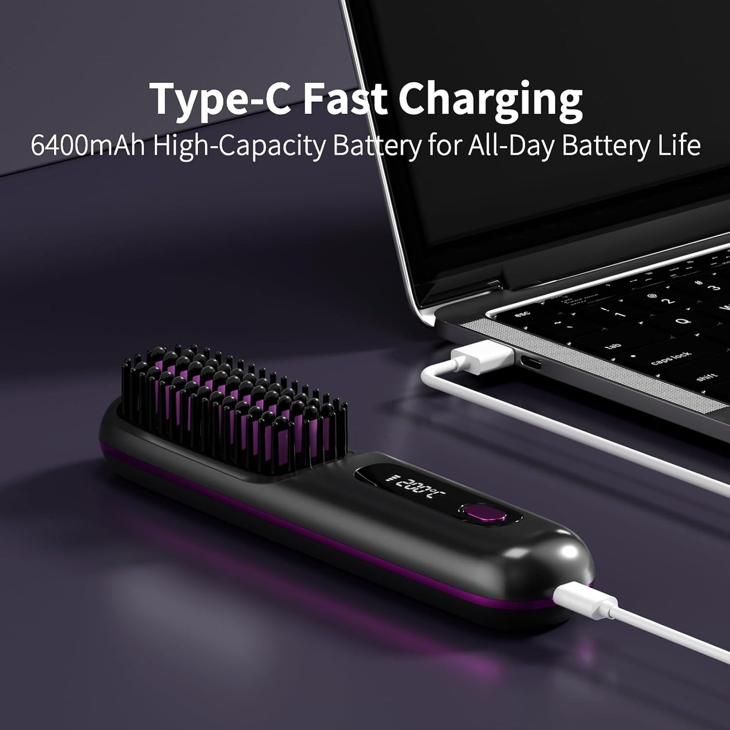 Cordless Hair Straightener Brush - Mini Travel Comb with 200 Million Negative Ions | 3 Temp Settings, Fast Heating