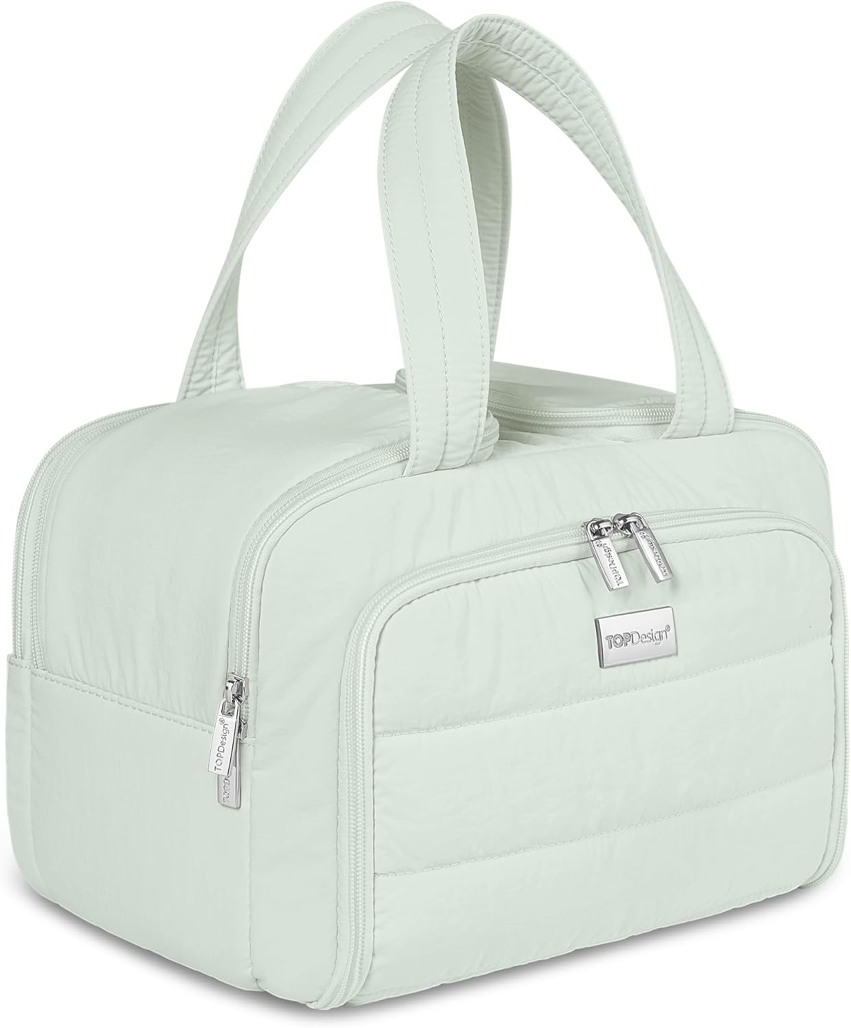 Travel Toiletry Bag for Women - Large Lightweight Puffer Makeup Organizer with Handle | Black