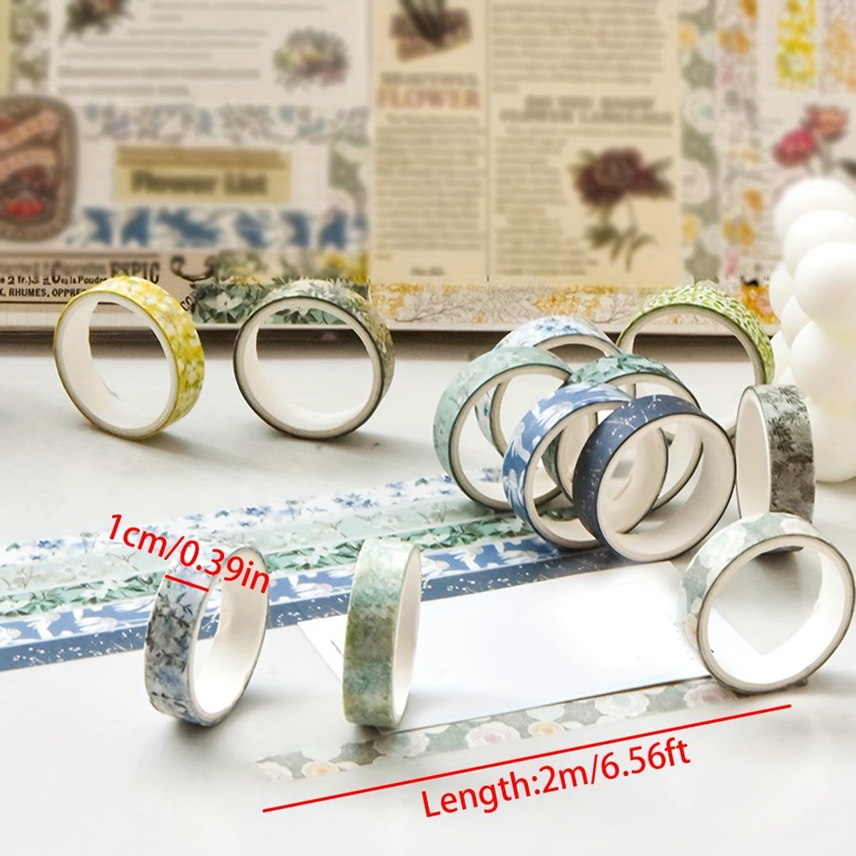 5 Rolls Floral Washi Tape, Tearable Self-Adhesive Decorative Tape for Journal Scrapbook Planner DIY Craft Party Decoration, Spring Flower Romantic Series 4